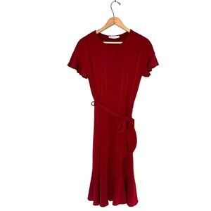 Brigitte Brianna Red Ruffle Hem and Sleeve Belted Short Sleeve Dress Size Medium